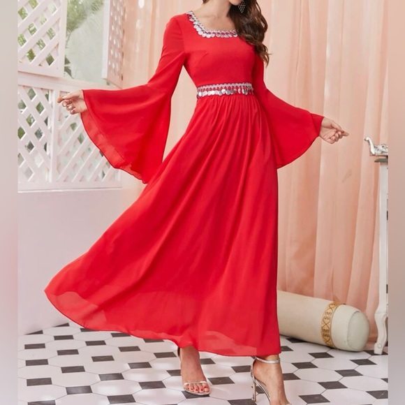 SHEIN Dresses & Skirts - Red Flounce Sleeve Sequin Dress